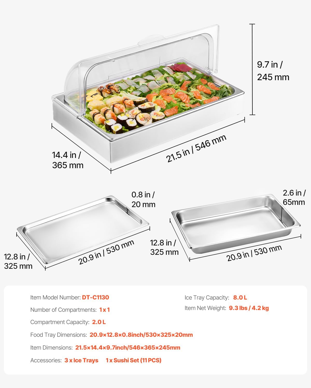 Chilled Condiment Server Caddy, 5 Compartment Ice Cooled Serving Container, Plastic Fruit Garnish Tray Platter with Lid, for Taco Salad Bar Accessories, Party Home Restaurant Supplies