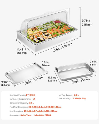 Chilled Condiment Server Caddy, 5 Compartment Ice Cooled Serving Container, Plastic Fruit Garnish Tray Platter with Lid, for Taco Salad Bar Accessories, Party Home Restaurant Supplies