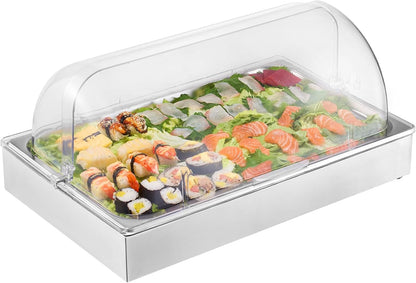 Chilled Condiment Server Caddy, 5 Compartment Ice Cooled Serving Container, Plastic Fruit Garnish Tray Platter with Lid, for Taco Salad Bar Accessories, Party Home Restaurant Supplies