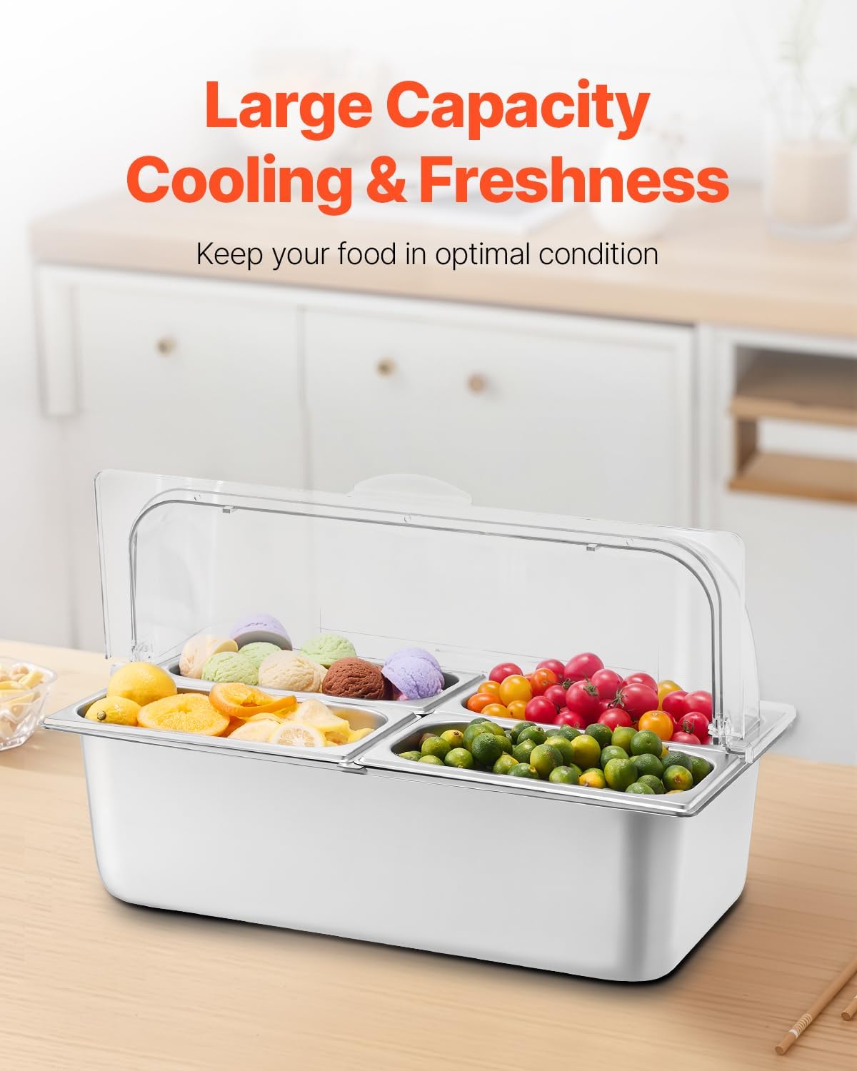 Chilled Condiment Server Caddy, 5 Compartment Ice Cooled Serving Container, Plastic Fruit Garnish Tray Platter with Lid, for Taco Salad Bar Accessories, Party Home Restaurant Supplies
