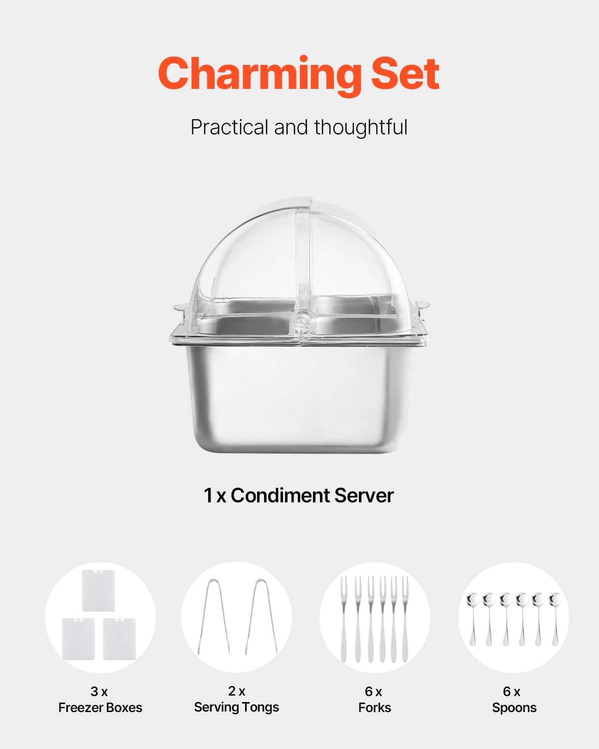 Chilled Condiment Server Caddy, 5 Compartment Ice Cooled Serving Container, Plastic Fruit Garnish Tray Platter with Lid, for Taco Salad Bar Accessories, Party Home Restaurant Supplies