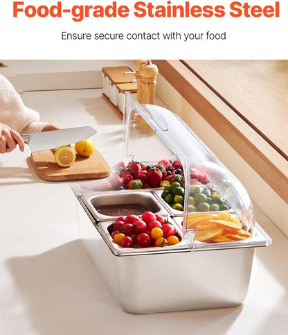 Chilled Condiment Server Caddy, 5 Compartment Ice Cooled Serving Container, Plastic Fruit Garnish Tray Platter with Lid, for Taco Salad Bar Accessories, Party Home Restaurant Supplies