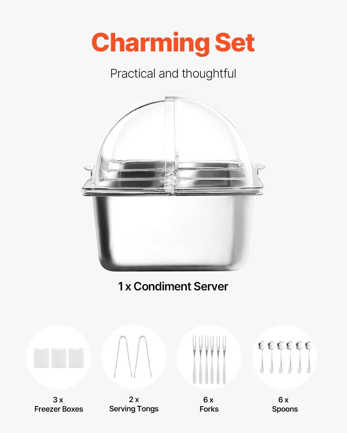 Chilled Condiment Server Caddy, 5 Compartment Ice Cooled Serving Container, Plastic Fruit Garnish Tray Platter with Lid, for Taco Salad Bar Accessories, Party Home Restaurant Supplies