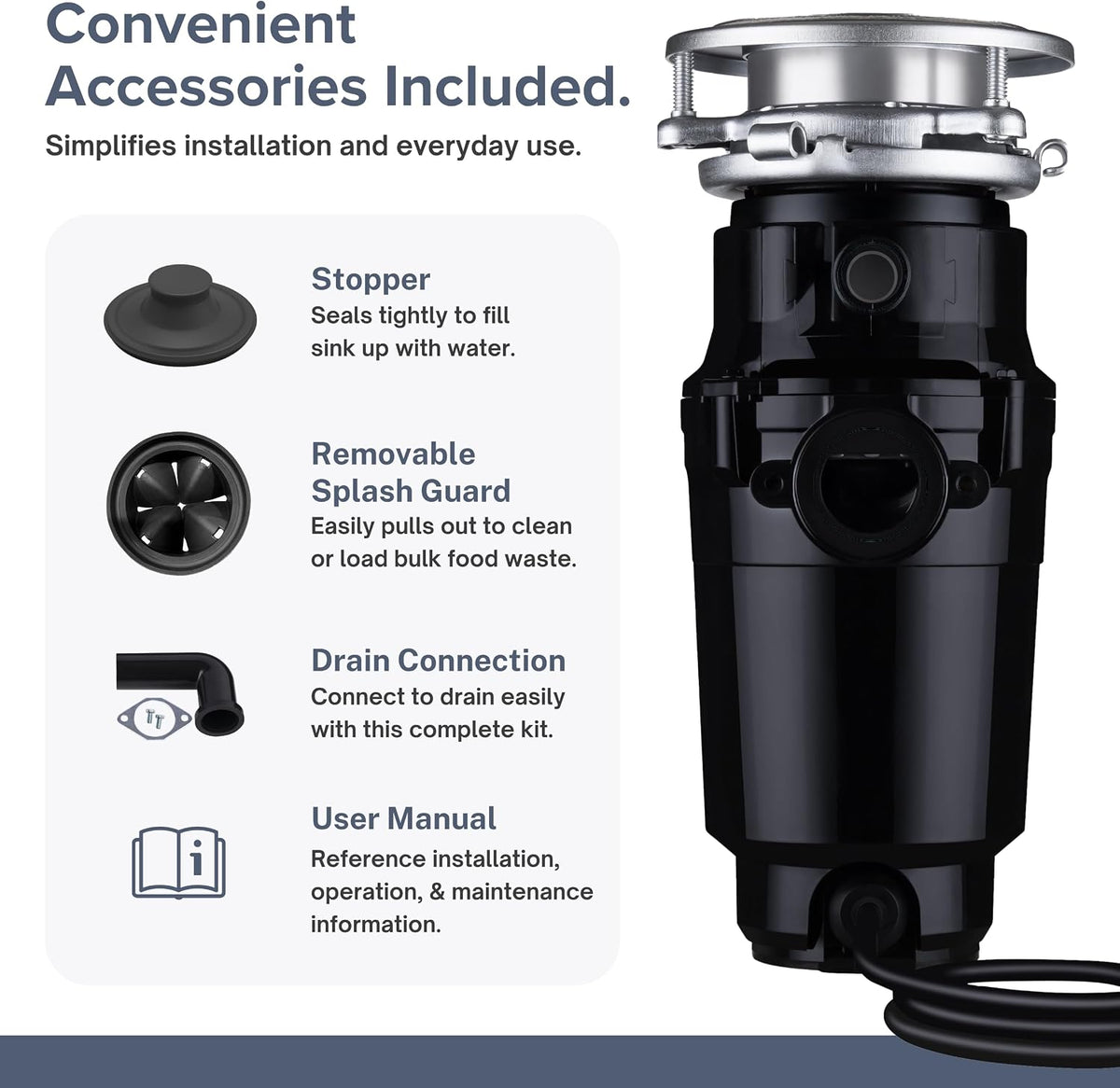 Garbage Disposal, Anti-Jam, Continuous Feed, 1/2 HP Economy