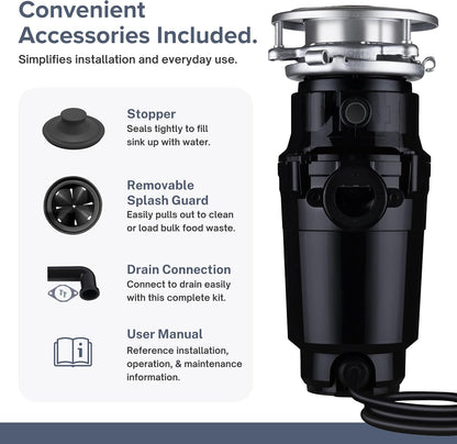 Garbage Disposal, Anti-Jam, Continuous Feed, 1/2 HP Economy