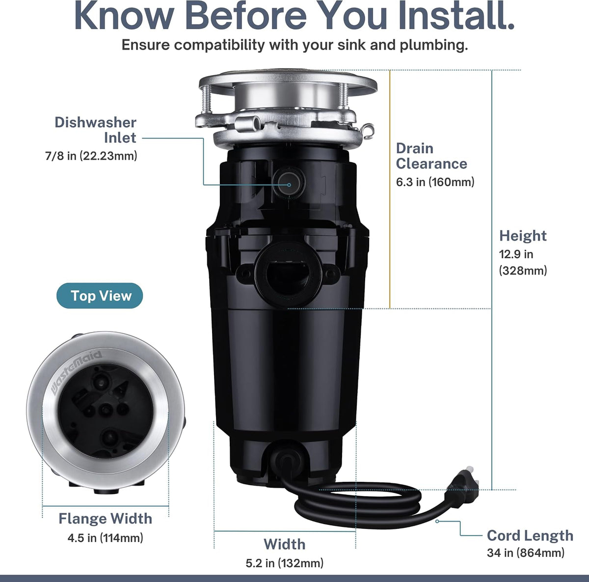 Garbage Disposal, Anti-Jam, Continuous Feed, 1/2 HP Economy