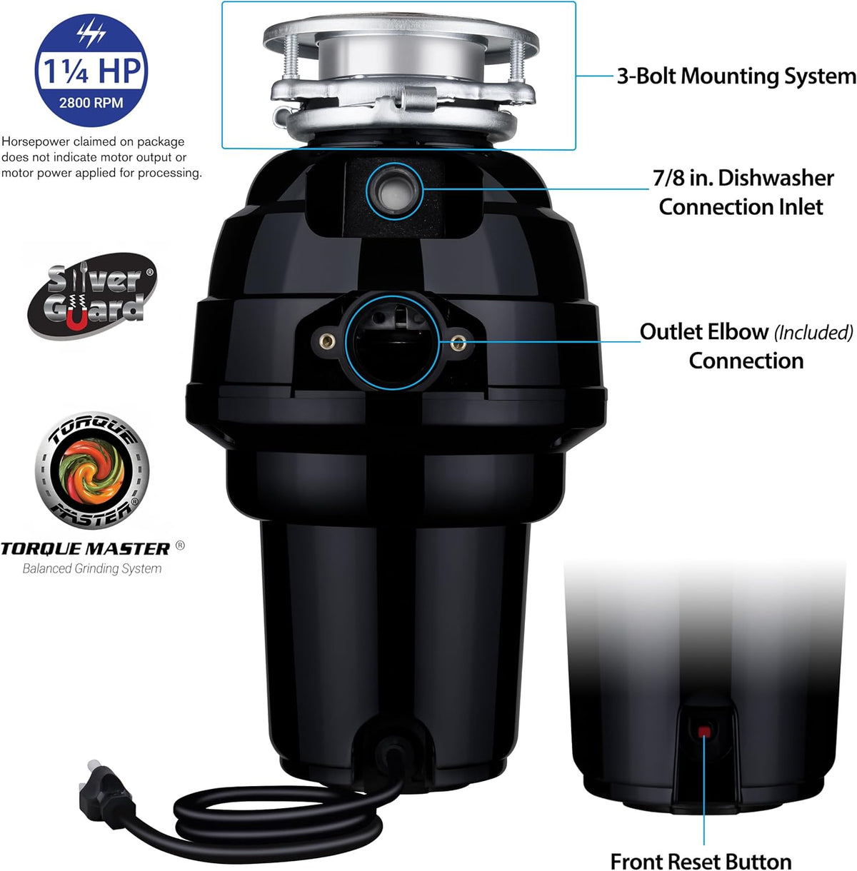 Garbage Disposal, Anti-Jam, Continuous Feed, 1/2 HP Economy