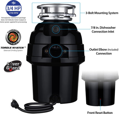Garbage Disposal, Anti-Jam, Continuous Feed, 1/2 HP Economy