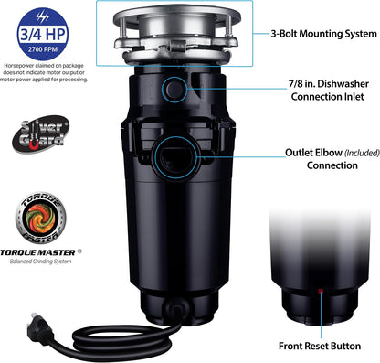 Garbage Disposal, Anti-Jam, Continuous Feed, 1/2 HP Economy