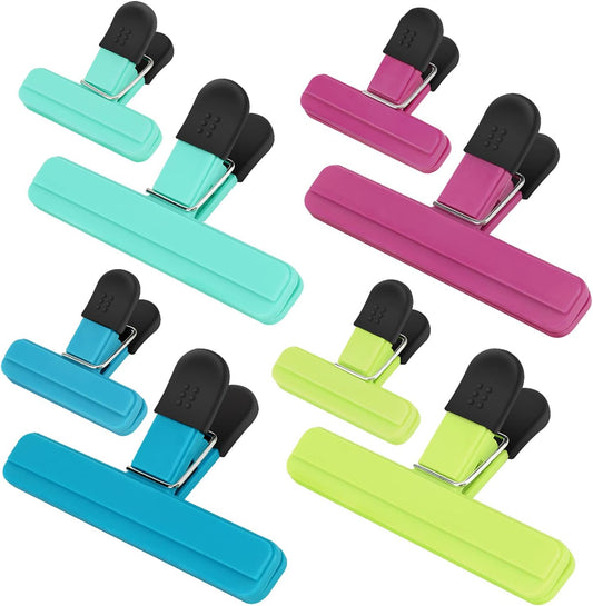 Chip Clips, Food Clips, Upgrade Wide Open Bag Clips for Food Storage with Air Tight Seal Grip (4 x L, 4 x S)