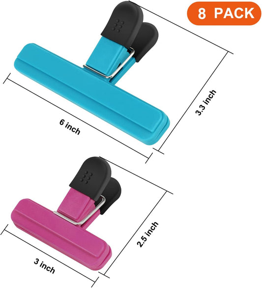 Chip Clips, Food Clips, Upgrade Wide Open Bag Clips for Food Storage with Air Tight Seal Grip (4 x L, 4 x S)