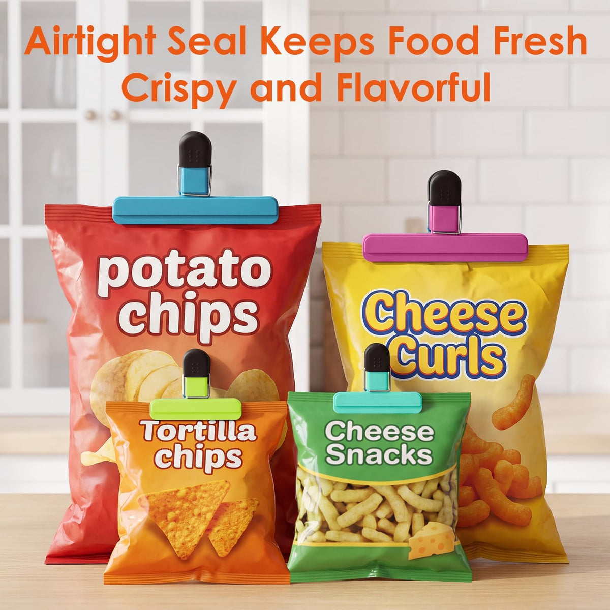Chip Clips, Food Clips, Upgrade Wide Open Bag Clips for Food Storage with Air Tight Seal Grip (4 x L, 4 x S)