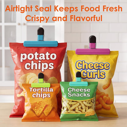 Chip Clips, Food Clips, Upgrade Wide Open Bag Clips for Food Storage with Air Tight Seal Grip (4 x L, 4 x S)
