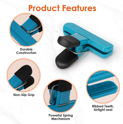 Chip Clips, Food Clips, Upgrade Wide Open Bag Clips for Food Storage with Air Tight Seal Grip (4 x L, 4 x S)