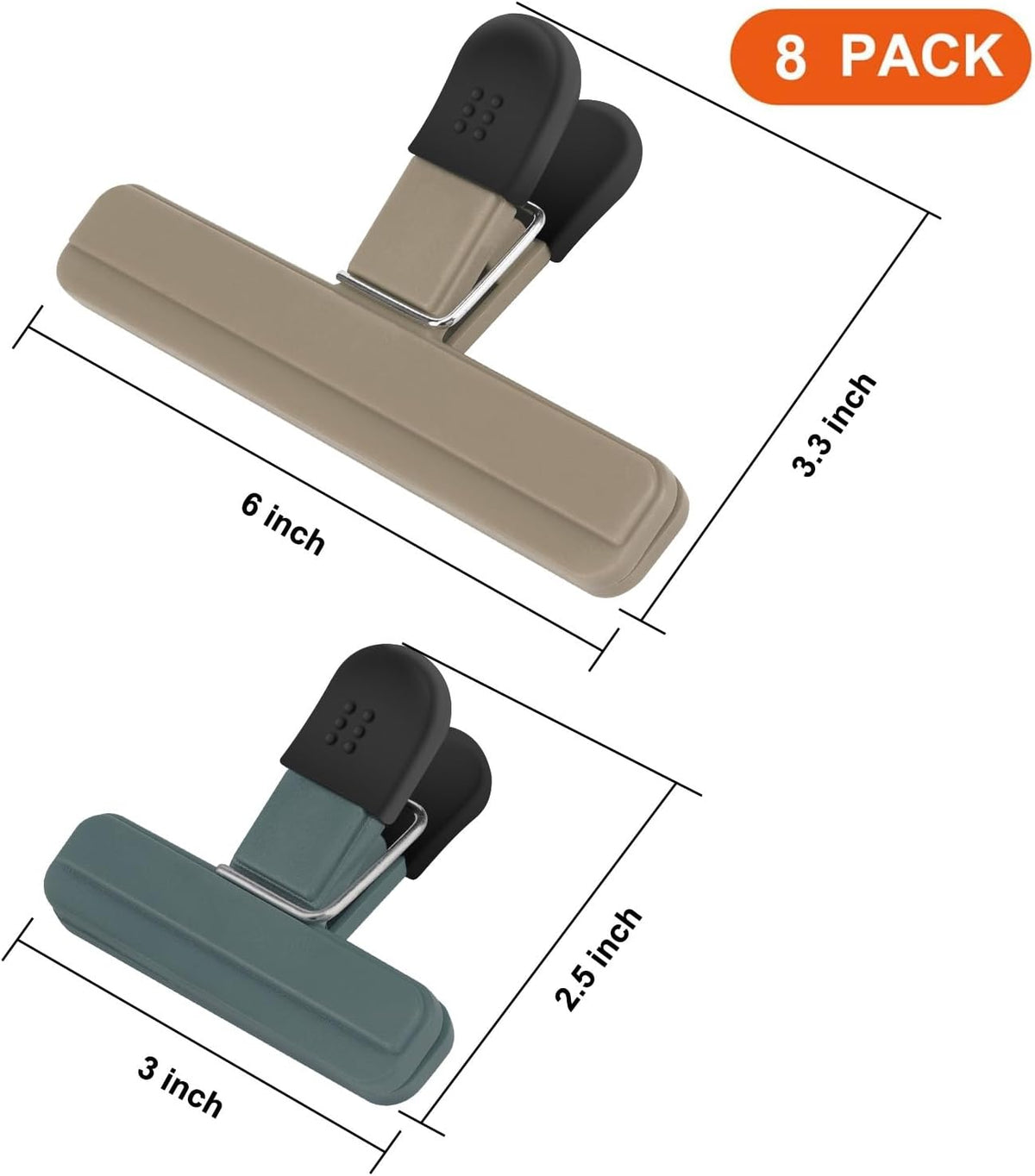 Chip Clips, Food Clips, Upgrade Wide Open Bag Clips for Food Storage with Air Tight Seal Grip (4 x L, 4 x S)