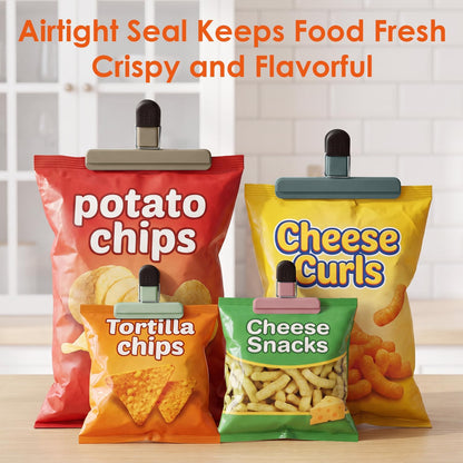 Chip Clips, Food Clips, Upgrade Wide Open Bag Clips for Food Storage with Air Tight Seal Grip (4 x L, 4 x S)
