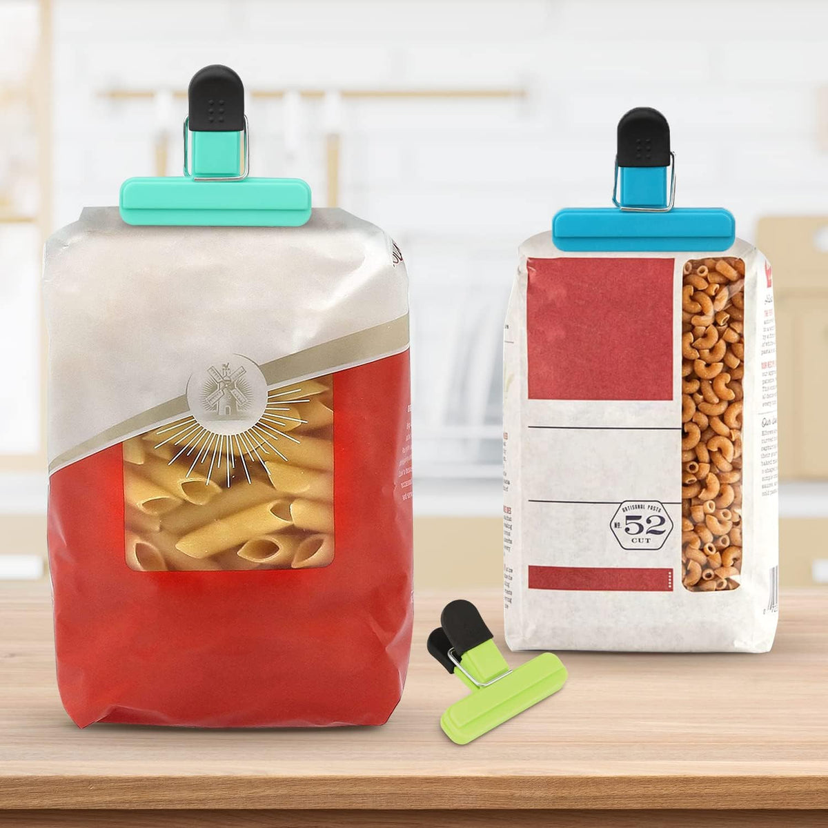Chip Clips, Food Clips, Upgrade Wide Open Bag Clips for Food Storage with Air Tight Seal Grip (4 x L, 4 x S)
