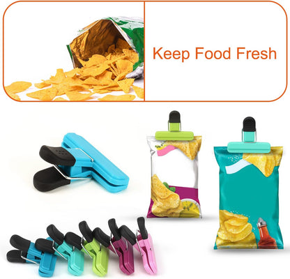 Chip Clips, Food Clips, Upgrade Wide Open Bag Clips for Food Storage with Air Tight Seal Grip (4 x L, 4 x S)