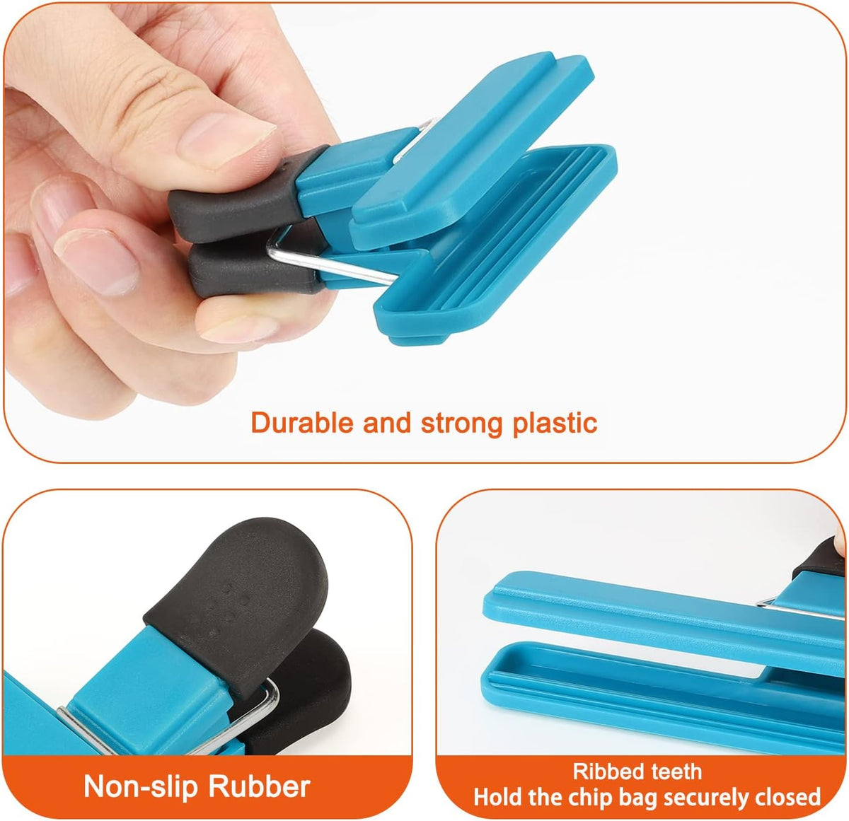 Chip Clips, Food Clips, Upgrade Wide Open Bag Clips for Food Storage with Air Tight Seal Grip (4 x L, 4 x S)