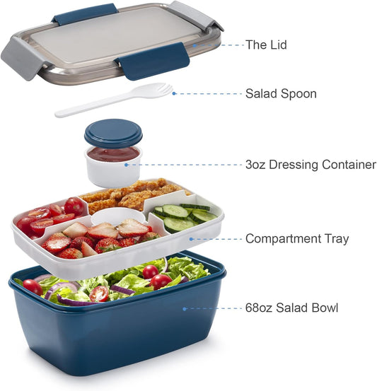 Large Salad Container for Lunch, 2 Packs 68oz Salad Bowls to go for lunch