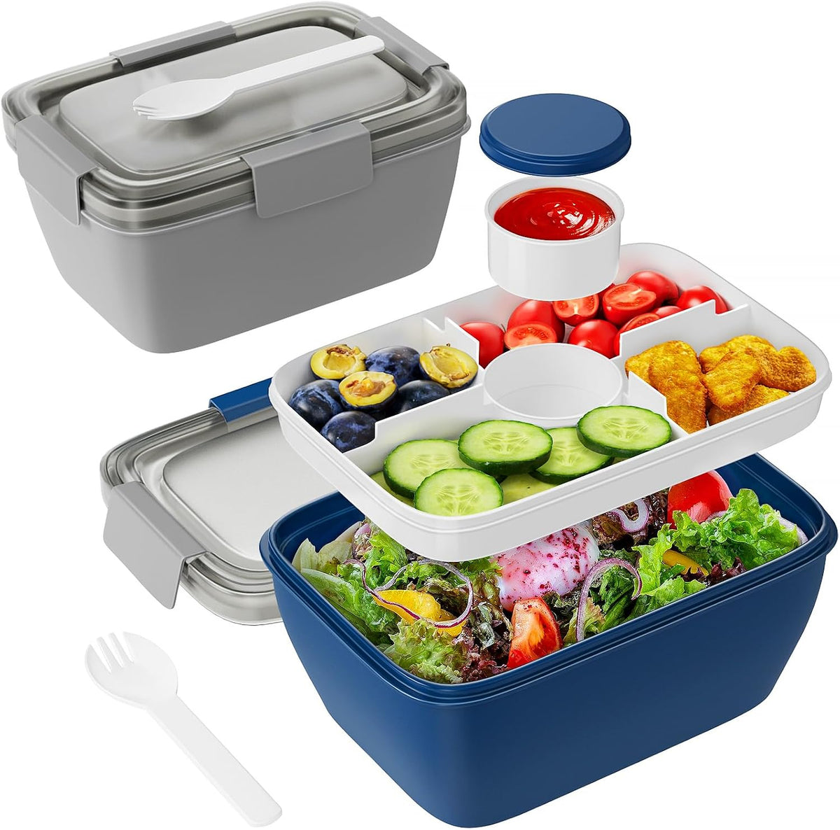 Large Salad Container for Lunch, 2 Packs 68oz Salad Bowls to go for lunch