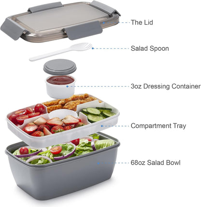 Large Salad Container for Lunch, 2 Packs 68oz Salad Bowls to go for lunch