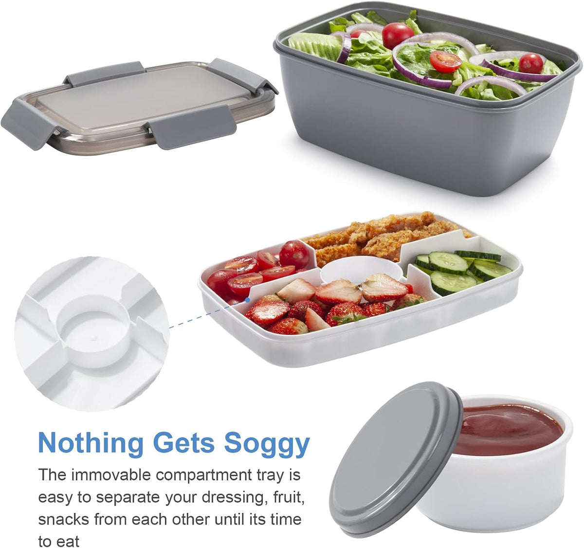 Large Salad Container for Lunch, 2 Packs 68oz Salad Bowls to go for lunch