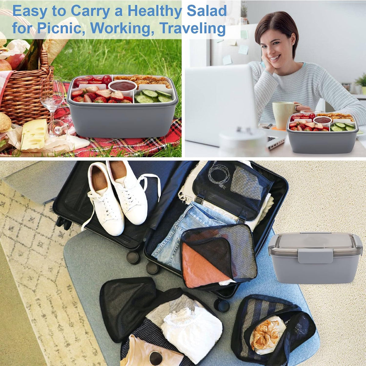 Large Salad Container for Lunch, 2 Packs 68oz Salad Bowls to go for lunch