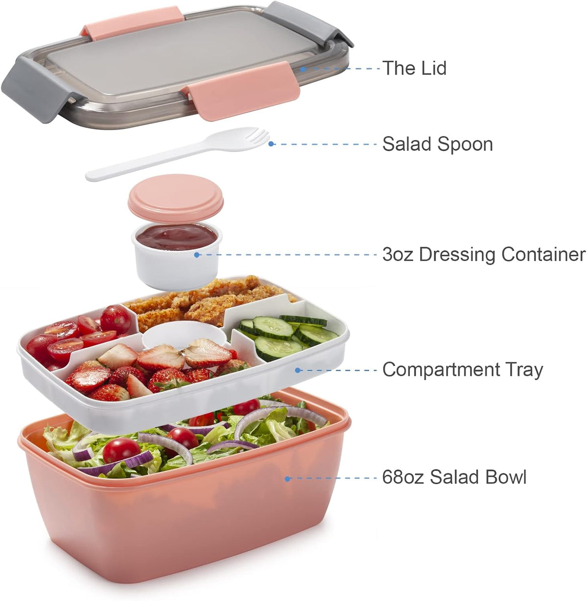 Large Salad Container for Lunch, 2 Packs 68oz Salad Bowls to go for lunch