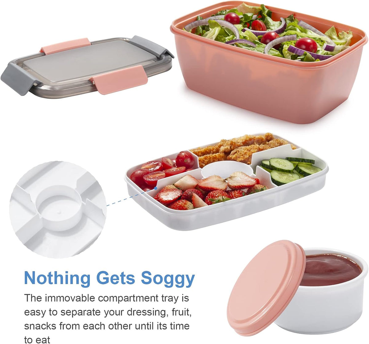 Large Salad Container for Lunch, 2 Packs 68oz Salad Bowls to go for lunch