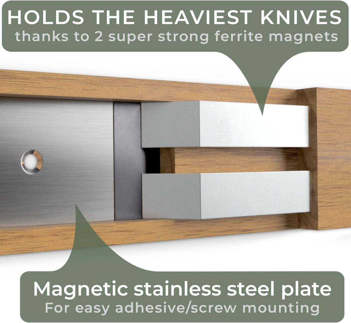 Knife Magnetic Strip (15,7 x 2 in) Mount with Adhesive or Screws - Magnetic Knife Holder for Wall - Magnetic Knife Strip made of Elegant Acacia Wood - Magnetic Knife Holder for Heavy Knifes