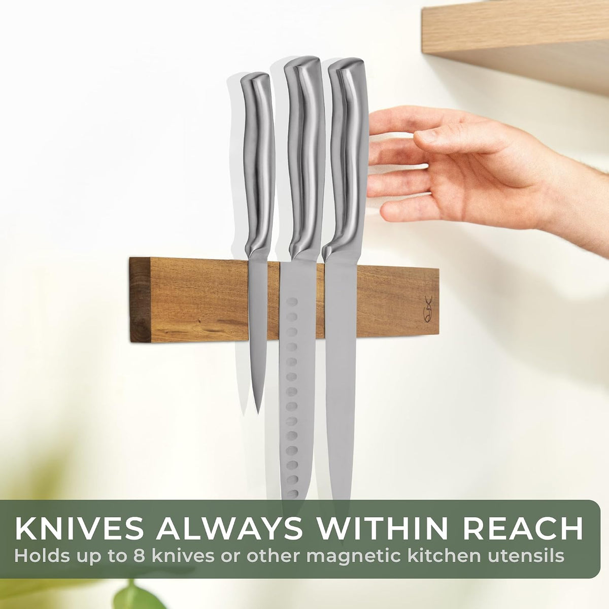 Knife Magnetic Strip (15,7 x 2 in) Mount with Adhesive or Screws - Magnetic Knife Holder for Wall - Magnetic Knife Strip made of Elegant Acacia Wood - Magnetic Knife Holder for Heavy Knifes