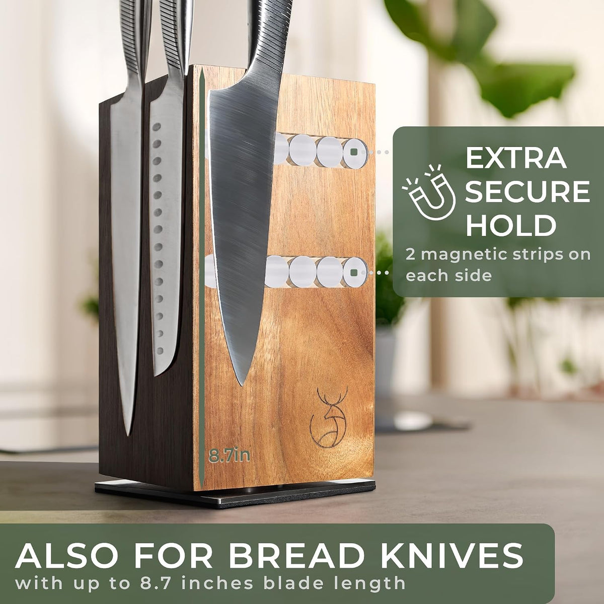 Knife Magnetic Strip (15,7 x 2 in) Mount with Adhesive or Screws - Magnetic Knife Holder for Wall - Magnetic Knife Strip made of Elegant Acacia Wood - Magnetic Knife Holder for Heavy Knifes