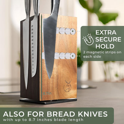 Knife Magnetic Strip (15,7 x 2 in) Mount with Adhesive or Screws - Magnetic Knife Holder for Wall - Magnetic Knife Strip made of Elegant Acacia Wood - Magnetic Knife Holder for Heavy Knifes