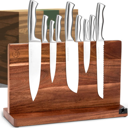 Knife Magnetic Strip (15,7 x 2 in) Mount with Adhesive or Screws - Magnetic Knife Holder for Wall - Magnetic Knife Strip made of Elegant Acacia Wood - Magnetic Knife Holder for Heavy Knifes