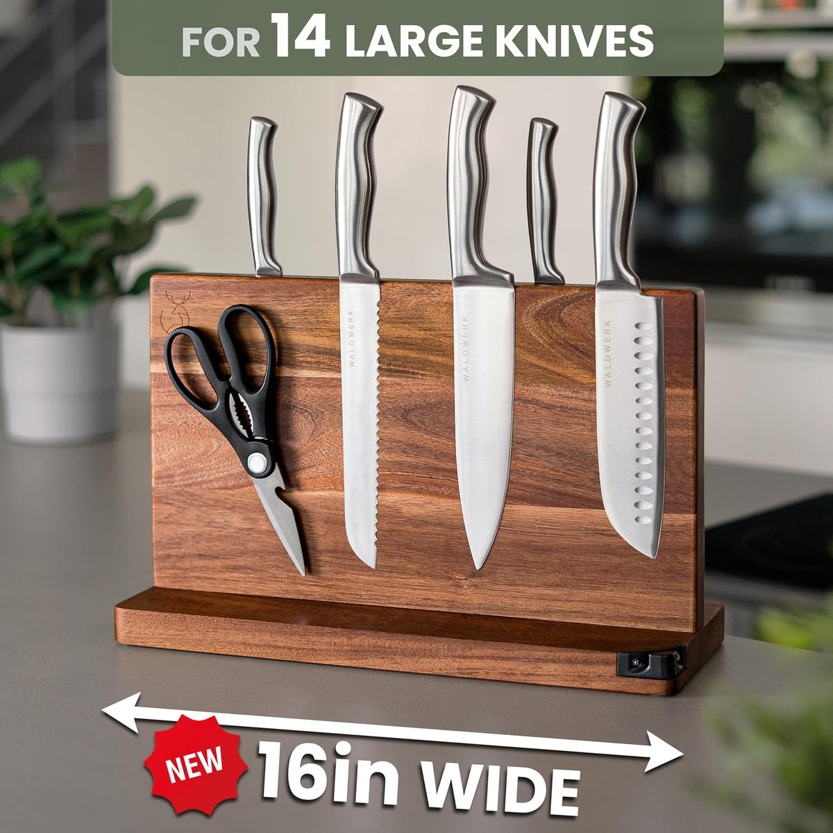 Knife Magnetic Strip (15,7 x 2 in) Mount with Adhesive or Screws - Magnetic Knife Holder for Wall - Magnetic Knife Strip made of Elegant Acacia Wood - Magnetic Knife Holder for Heavy Knifes