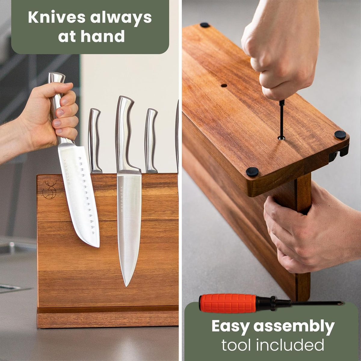 Knife Magnetic Strip (15,7 x 2 in) Mount with Adhesive or Screws - Magnetic Knife Holder for Wall - Magnetic Knife Strip made of Elegant Acacia Wood - Magnetic Knife Holder for Heavy Knifes