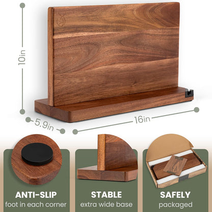 Knife Magnetic Strip (15,7 x 2 in) Mount with Adhesive or Screws - Magnetic Knife Holder for Wall - Magnetic Knife Strip made of Elegant Acacia Wood - Magnetic Knife Holder for Heavy Knifes