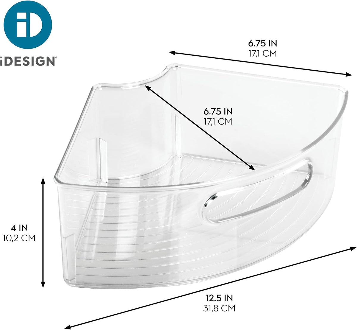 Lazy Susan 1/4 Wedge Bin with Handle for Corner Cabinet, Set of 4, Clear, Made in USA