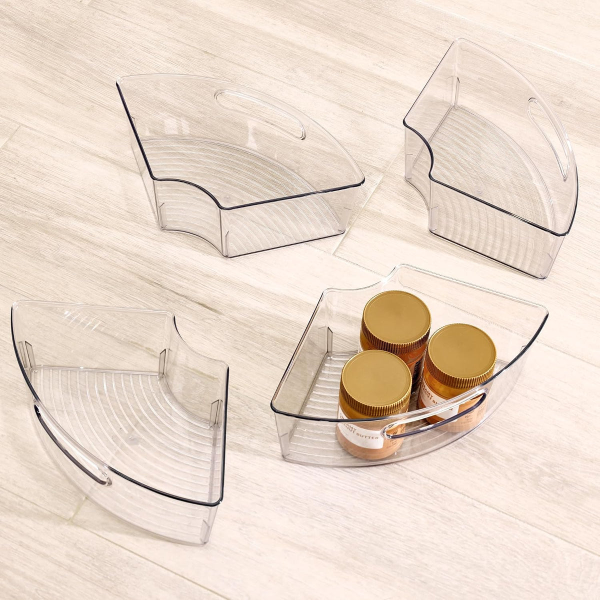 Lazy Susan 1/4 Wedge Bin with Handle for Corner Cabinet, Set of 4, Clear, Made in USA