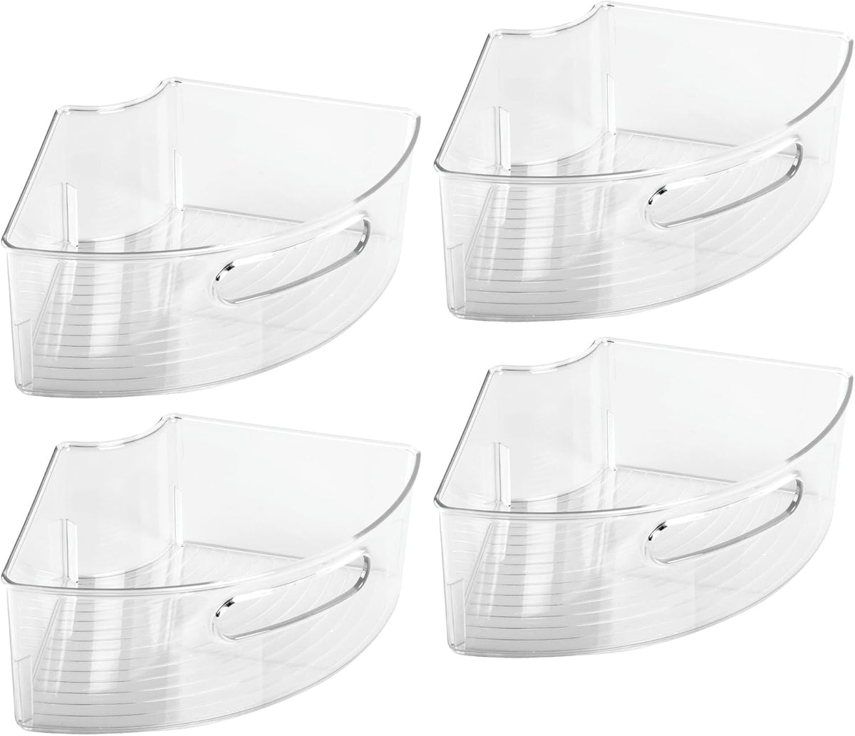 Lazy Susan 1/4 Wedge Bin with Handle for Corner Cabinet, Set of 4, Clear, Made in USA