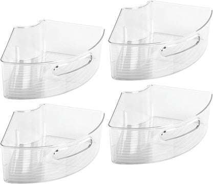 Lazy Susan 1/4 Wedge Bin with Handle for Corner Cabinet, Set of 4, Clear, Made in USA