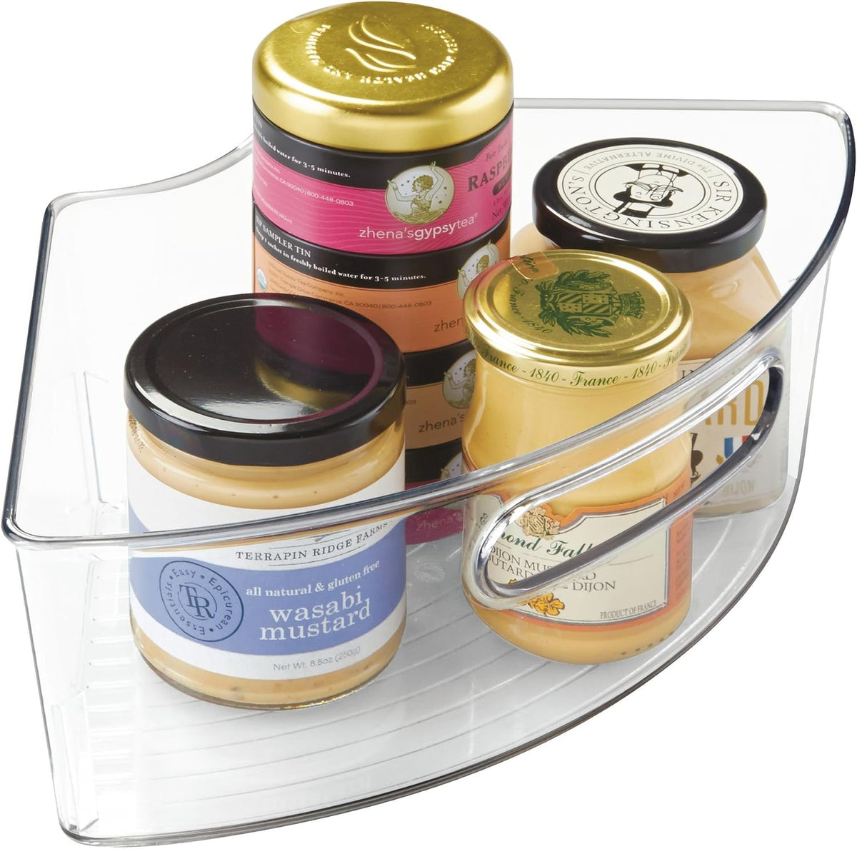 Lazy Susan 1/4 Wedge Bin with Handle for Corner Cabinet, Set of 4, Clear, Made in USA