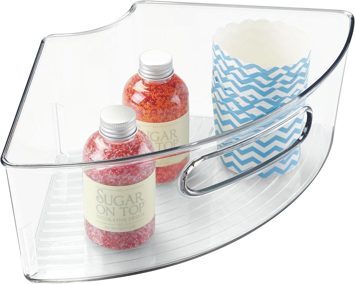 Lazy Susan 1/4 Wedge Bin with Handle for Corner Cabinet, Set of 4, Clear, Made in USA