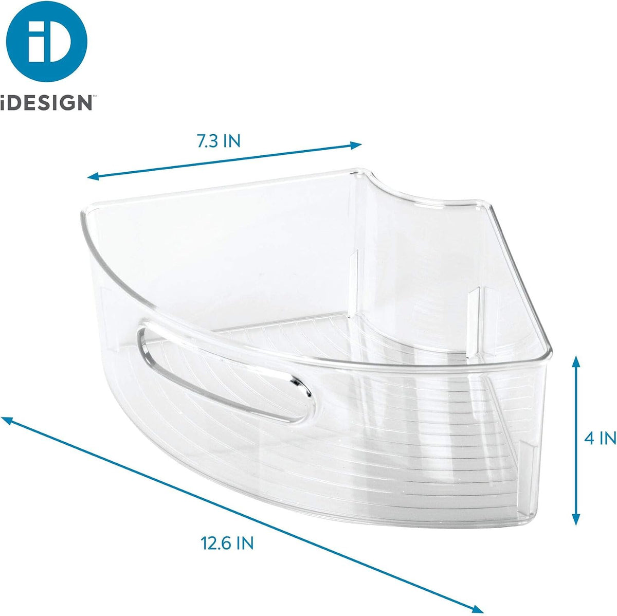 Lazy Susan 1/4 Wedge Bin with Handle for Corner Cabinet, Set of 4, Clear, Made in USA