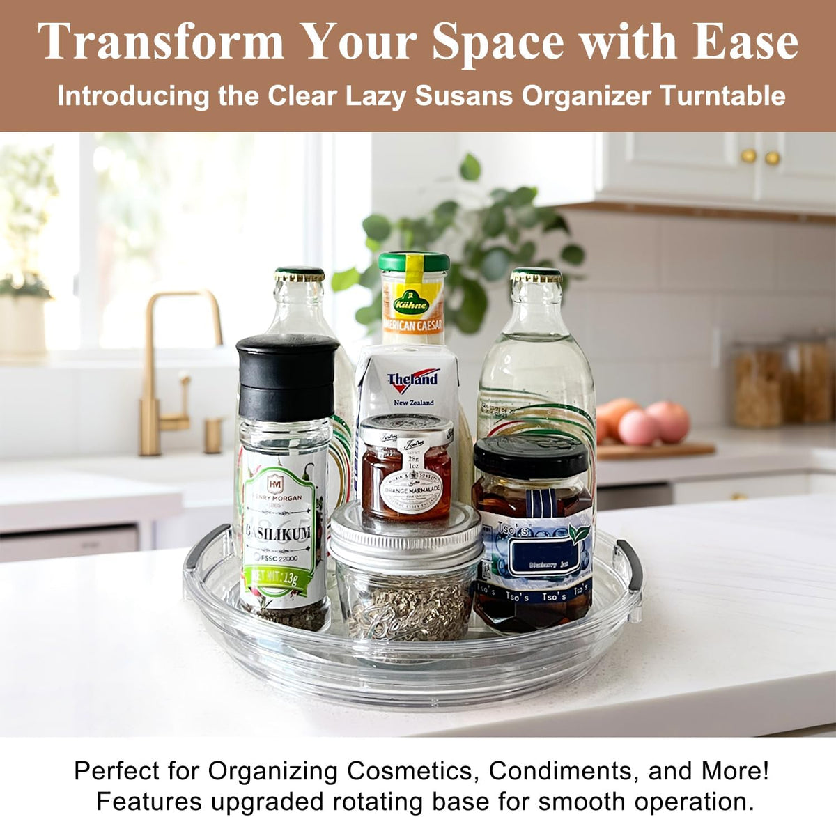 Lazy Susan, 9 Inch Clear Turntable for Kitchen Cabinet