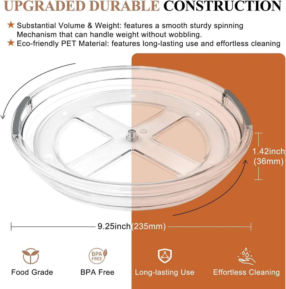Lazy Susan, 9 Inch Clear Turntable for Kitchen Cabinet