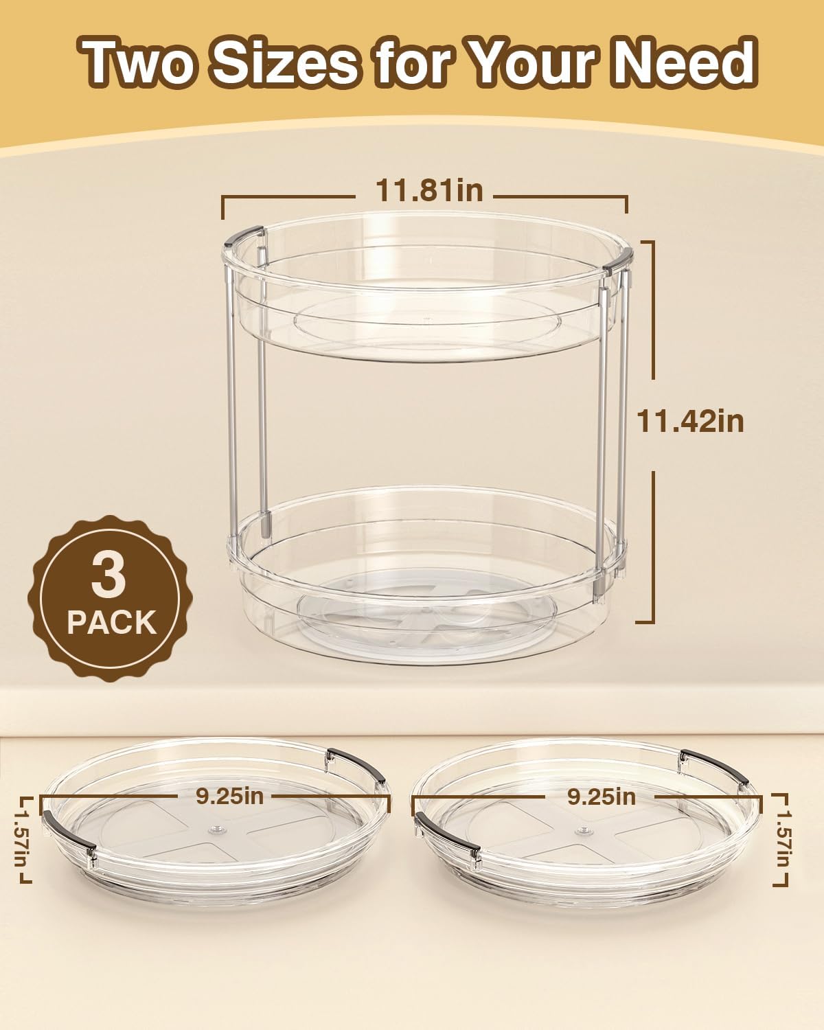 Lazy Susan, 9 Inch Clear Turntable for Kitchen Cabinet