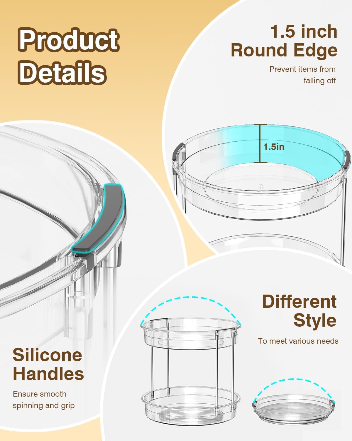 Lazy Susan, 9 Inch Clear Turntable for Kitchen Cabinet