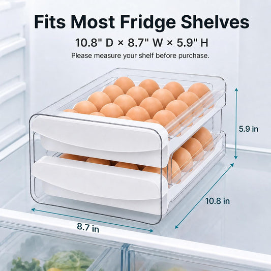 Egg Holder for Fridge, 40-Egg Refrigerator Organizer with Drawers